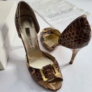 Luciano Padovan Brown Camouflage & Snakeskin Heel